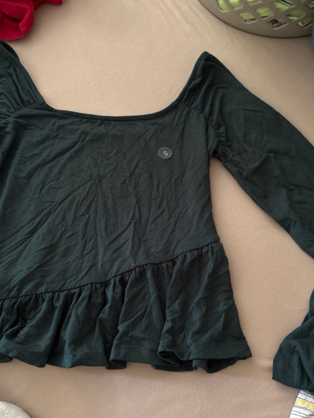 PacSun Dark Green Long Sleeve Peplum Crop Top